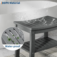 Banc de douche Garvee en PEHD avec étagère pour salle de bain et baignoire, aspect bois, imperméable, facile à nettoyer