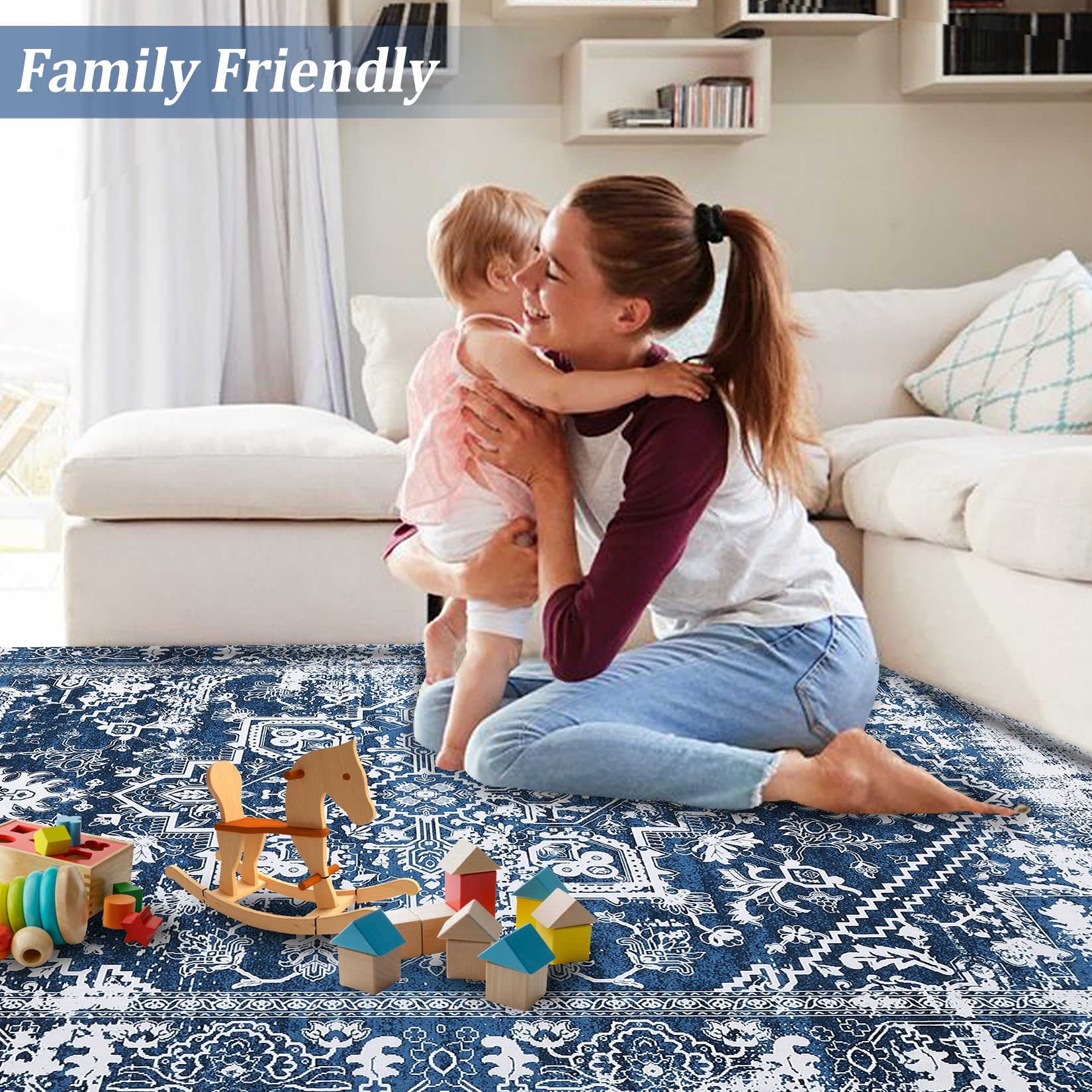 Tapis persan Garvee 200×290 cm – Lavable, antidérapant, doux à poils courts pour salon et chambre