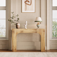 Console Garvee style ferme, 119 cm, en chêne rustique et fin, idéale pour le salon ou le couloir. Robuste et polyvalente.
