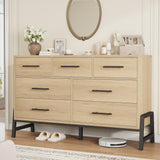 Commode Garvee à 7 tiroirs en MDF, table imperméable pour chambre et salon, design moderne et robuste, 132 x 41 x 81 cm, coloris naturel