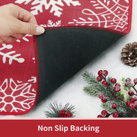 Tapis d'entrée Garvee Kerst Deurmat 40x60 cm rouge, lavable, antidérapant, motif flocons de neige, pour entrée, cuisine ou chambre.