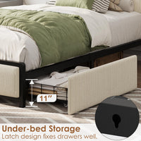 Cadre de lit Garvee pour lit simple avec 2 tiroirs et station de recharge pour chambre à coucher, beige, silencieux, structure en métal, revêtement en velours