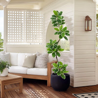 Figuier lyre artificiel Garvee de 1,80 m avec pot boule, décor de mousse, feuilles flexibles pour salon et bureau, entretien facile, vert