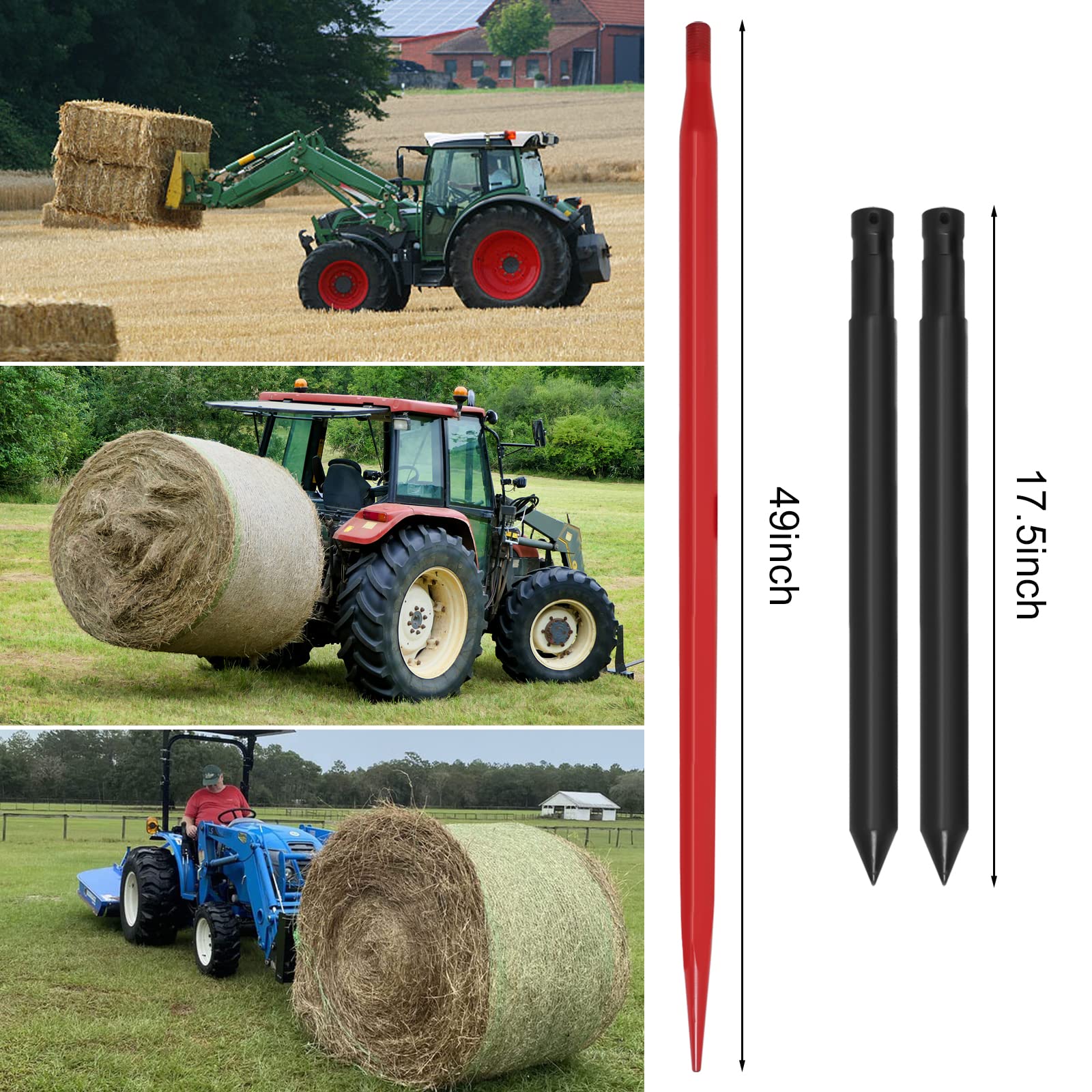 Garvee fourche à foin 124 cm, charge 1 361 kg, acier à ressort, revêtement en poudre, pour tracteur et agriculture