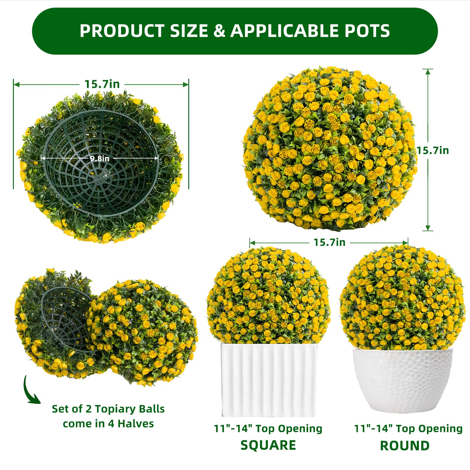 Boules de buis artificiel Garvee de 40 cm (15,7 pouces), résistantes aux intempéries et sans entretien, en polyéthylène (PE), pour une utilisation intérieure et extérieure, vertes.