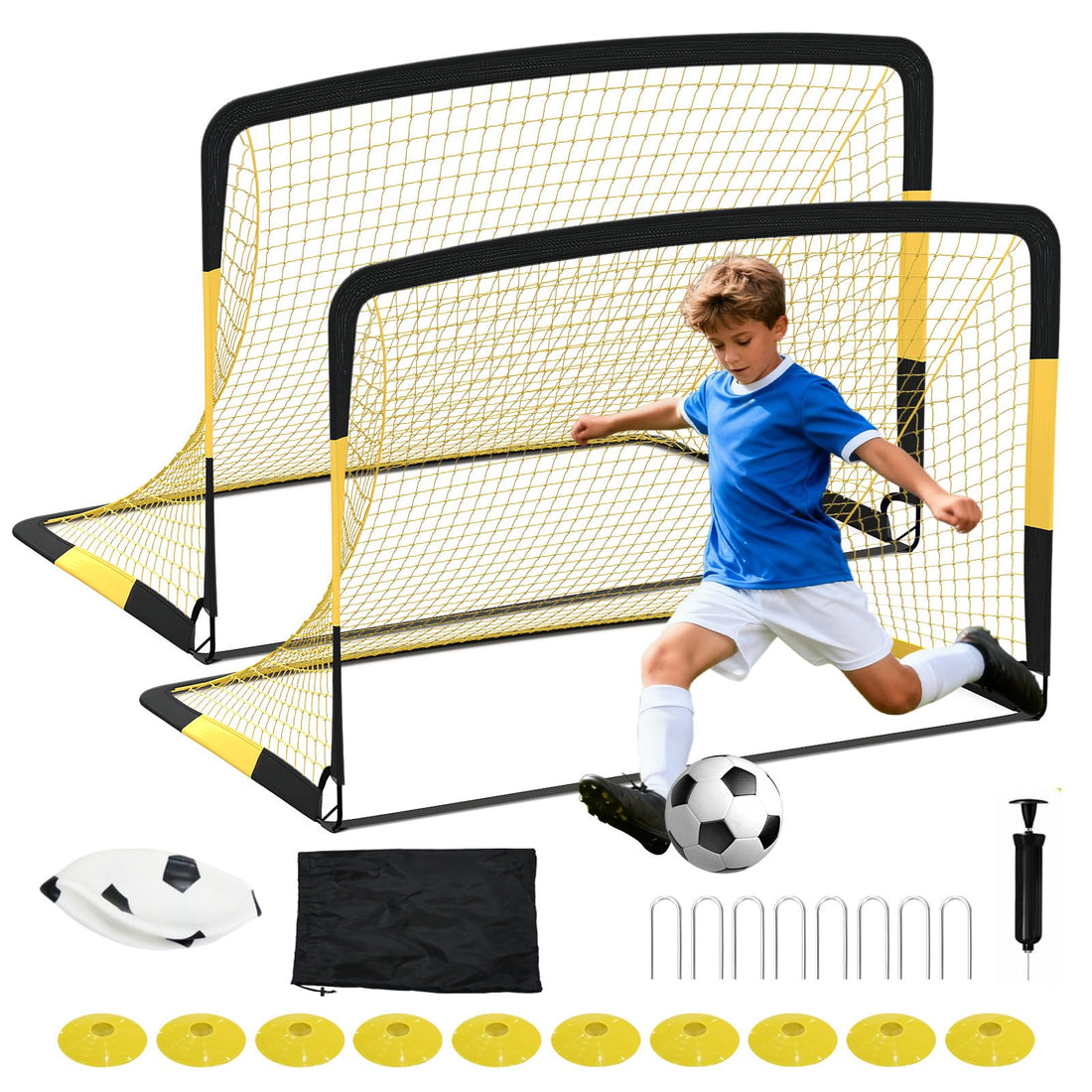 Buts de football Garvee, lot de 2, 1,8 x 1,2 m, pliables, en tissu Oxford 450D, fibre de verre 10 mm, filet en polyester, portables, pour l'entraînement et le jardin.