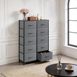 Garvee commode métal 10 tiroirs avec tissus, industriel, stable, anti-basculement, gris vintage, pour chambre, salon, couloir, 80 × 29 × 98 cm
