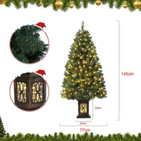 Garvee sapin de Noël vintage de 145 cm avec structure en métal, 300 LED, 8 modes d'éclairage, prise européenne et boîte lumineuse en forme d'oiseau à neuf têtes