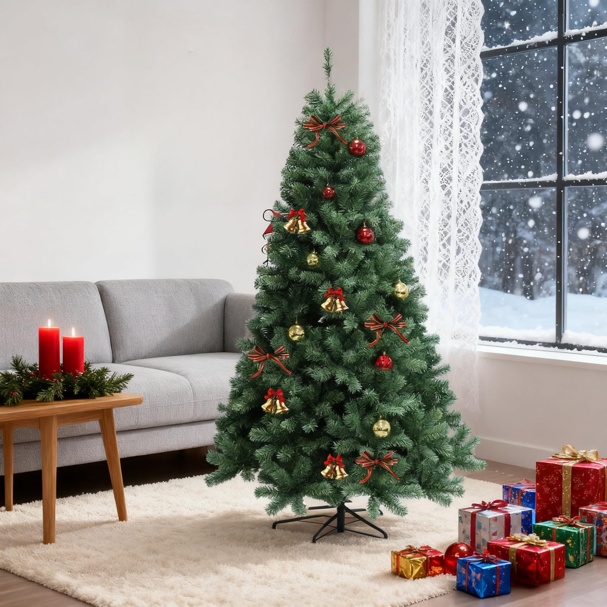 Sapin de Noël artificiel Garvee – 214 cm, 300 LED, 1350 branches, aiguilles en PVC, pour Noël