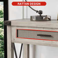 Console Garvee style ferme avec paniers en rotin, 109 cm, grise, idéale pour le salon et le couloir.