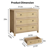 Commode en rotin Garvee 74 cm (29 po) - Bois - 3 tiroirs - Robuste - Grand espace de rangement - Salon - Chambre d'enfant