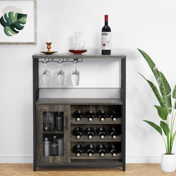 Meuble bar à vin Garvee à 3 niveaux avec casier à bouteilles amovible et porte-verres, idéal pour la cuisine et le salon. Dimensions : 69 cm (L) x 35 cm (P) x 92 cm (H). Matériaux : MDF et fer.