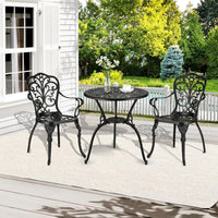 Ensemble bistro d'extérieur Garvee 3 pièces, en aluminium résistant aux intempéries et à la rouille, avec trou pour parasol, mobilier de jardin et de balcon, noir.