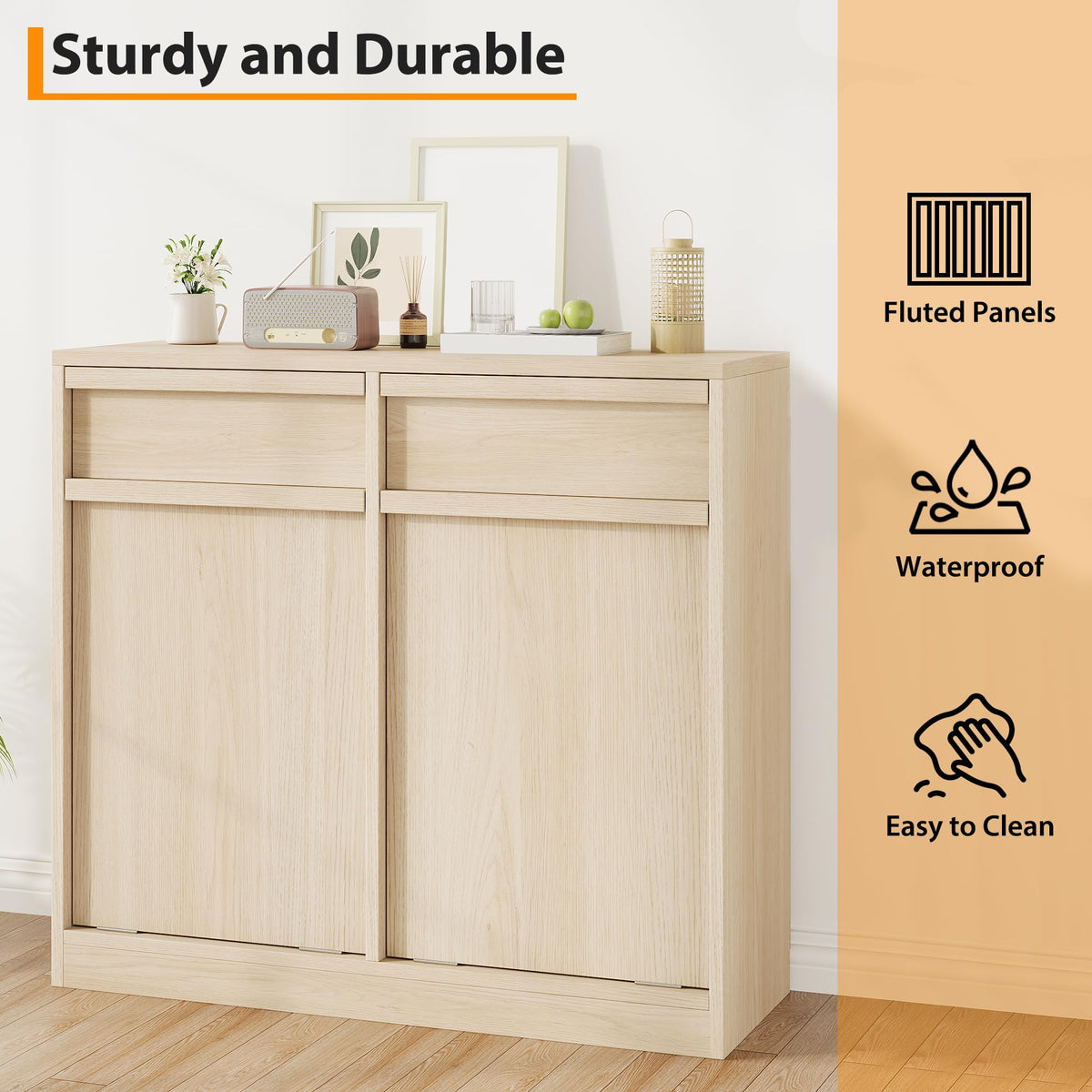 Poubelle moderne Garvee de 38 litres (10 gallons), résistante aux animaux, en bois, sur pied, pour la cuisine et le salon, gain de place, système basculant