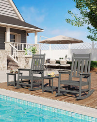 Garvee Chaise à bascule d’extérieur en PEHD effet bois, dossier haut, base stable, résistante aux intempéries, gris, terrasse et porche