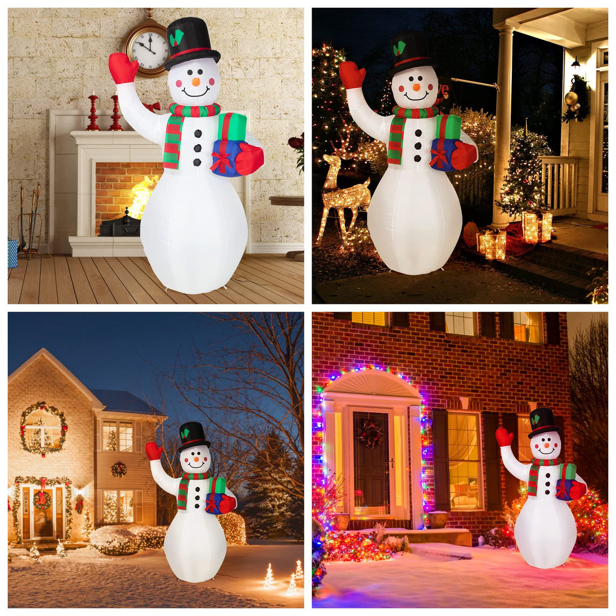 Garvee Bonhomme de neige gonflable 240 cm avec lumière LED rotative, étanche et coloré, décoration de Noël pour jardin