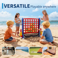 Jeu géant 4 en 1 Garvee Puissance 4 avec panier de basket et jeu d'anneaux pour le jardin et les fêtes de famille, hauteur réglable, robuste en PE/PP, portable