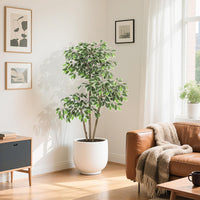 Ficus artificiel Garvee de 1,5 m avec pot haut blanc, tronc ajustable, idéal pour le salon et le bureau, blanc, base stable en terre cuite