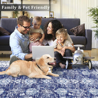 Tapis vintage Garvee, motif oriental, antidérapant, antitache, lavable, poils courts, 160 x 230 cm, bleu marine, salon, cuisine