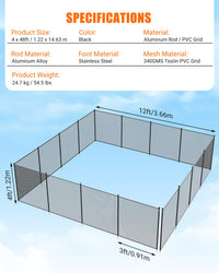 Grillage de sécurité pour piscine Garvee 1,20 m x 14,60 m avec pieds en acier inoxydable, résistant aux intempéries, réglable pour jardin et piscine, noir