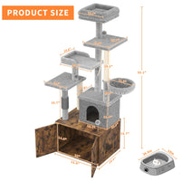 Meuble pour chat Garvee 2-en-1 avec arbre à chat et cachette pour litière, bois moderne, brun rustique, usage intérieur, gain de place, confortable