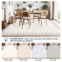 Tapis lavable Garvee 240x300 cm, couleur crème, moderne, antidérapant, bordure géométrique, poils courts, polyester, pour salon et chambre.