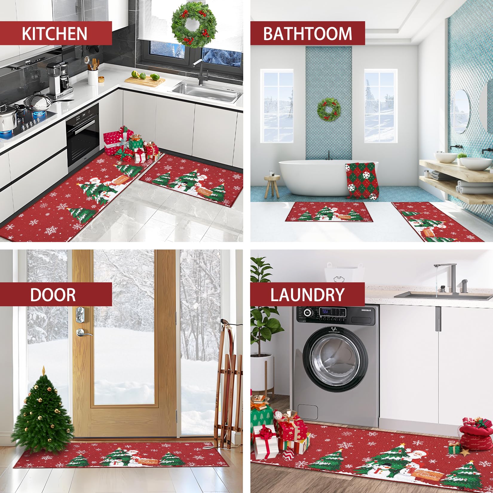 Tapis de cuisine de Noël Garvee Père Noël, lot de 2, antidérapant, pour cuisine, bureau et buanderie, 40 x 60 cm + 40 x 120 cm