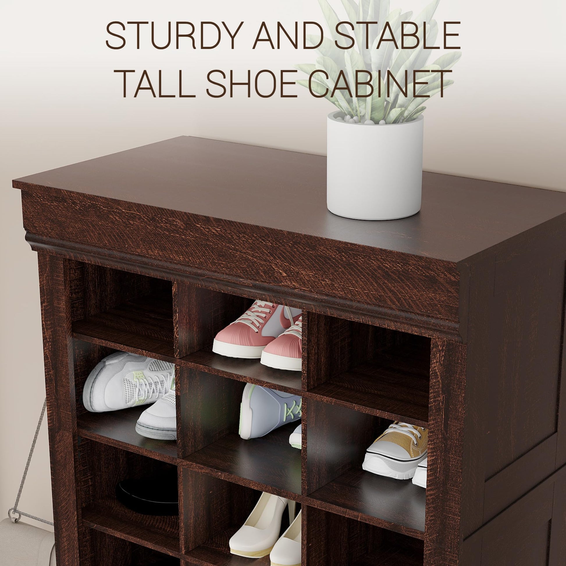 Meuble à chaussures Garvee à 10 niveaux et 30 compartiments, avec un espace haut pour les bottes, en MDF, anti-basculement, idéal pour l'entrée et le salon, blanc.