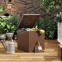 Coffre de jardin Garvee 28 gallons en résine - Résistant aux intempéries et aux UV - Verrouillable et portable - Marron - Pour jardin et terrasse