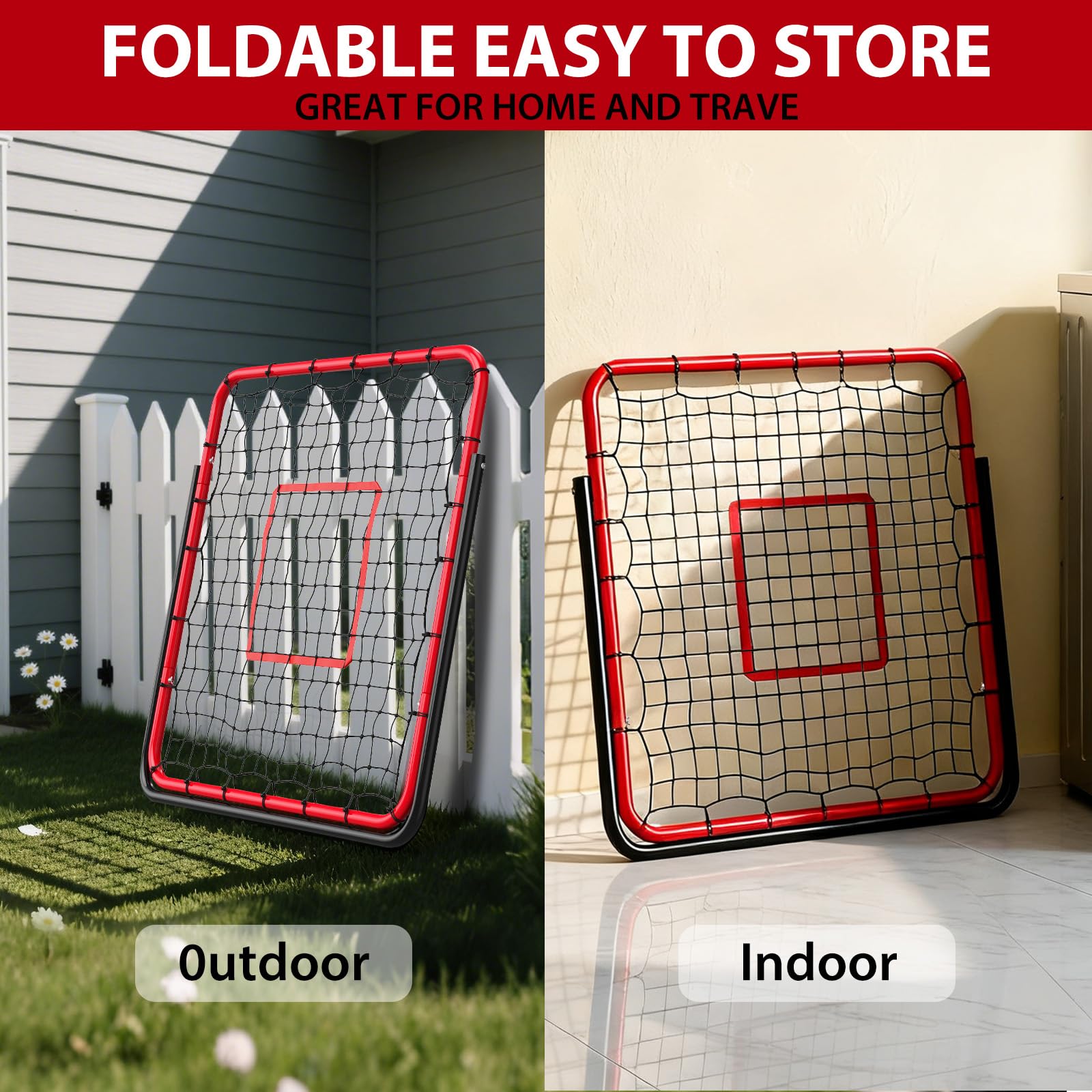 Filet de rebond de football Garvee 113 x 113 cm avec cadre en fer, angle réglable pour jardin et terrain, robuste et facile à monter