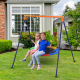 Balançoire d'extérieur Garvee avec structure métallique robuste en forme de A, capacité de charge de 200 kg, balançoire ronde réglable, 192 x 167 x 187 cm, noire