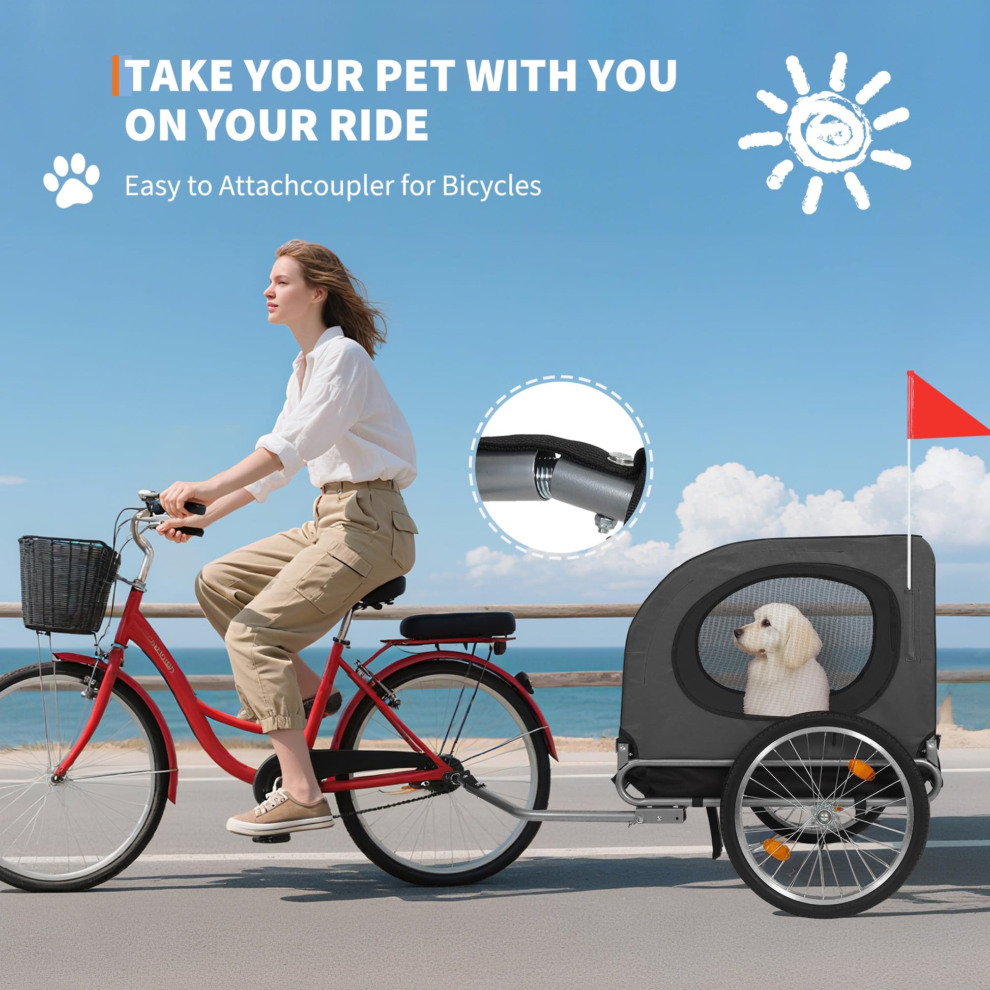 Sac de transport pour chien Garvee pour vélo, capacité de 40 kg, avec pneus pneumatiques de 48 cm, pour chiens moyens à grands, idéal pour les aventures en plein air, pliable, en Oxford 600D, noir