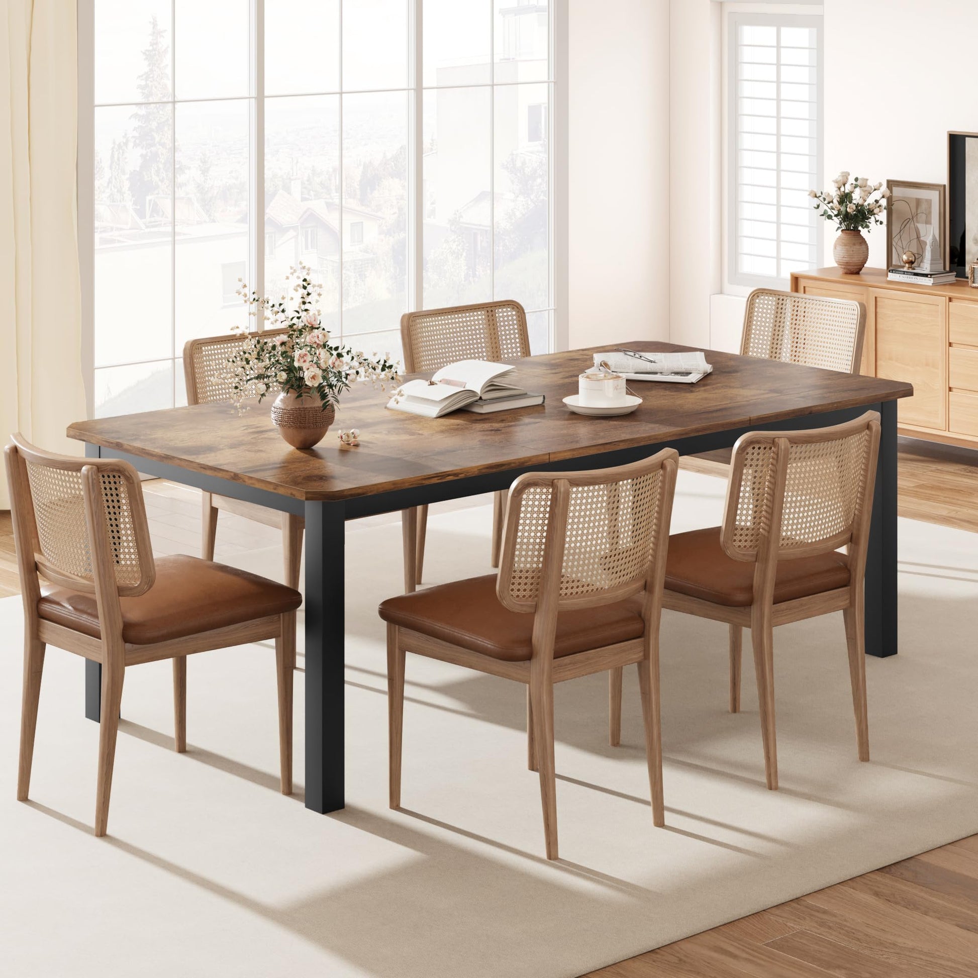Garvee Table à Manger Industrielle en Bois 200 cm, pour 6 à 8 Personnes, Marron, Cuisine, Salle à Manger et Salon