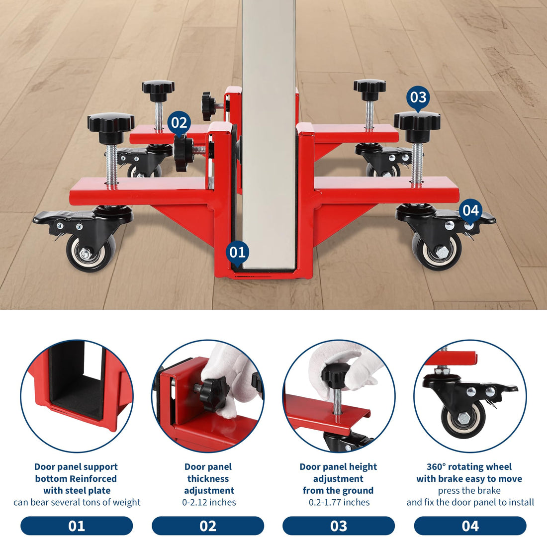 Kit d'installation de porte Garvee, 2 pièces, pour portes de 0 à 4,8 cm d'épaisseur, capacité de charge de 340 kg, acier Q235, rouge, usage commercial et résidentiel
