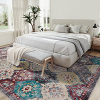 Tapis vintage Garvee grand format 200x290cm, lavable, doux, antidérapant, en polyester à poils courts, pour salon et chambre.