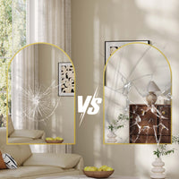 Miroir mural arqué Garvee 66 x 97 cm, cadre en métal doré, antibuée, pour salle de bain, chambre ou salon