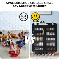 Meuble à chaussures Garvee avec portes vitrées, 5 niveaux, grande capacité, étagères réglables, matériau MDF, design moderne, pour entrée et salon