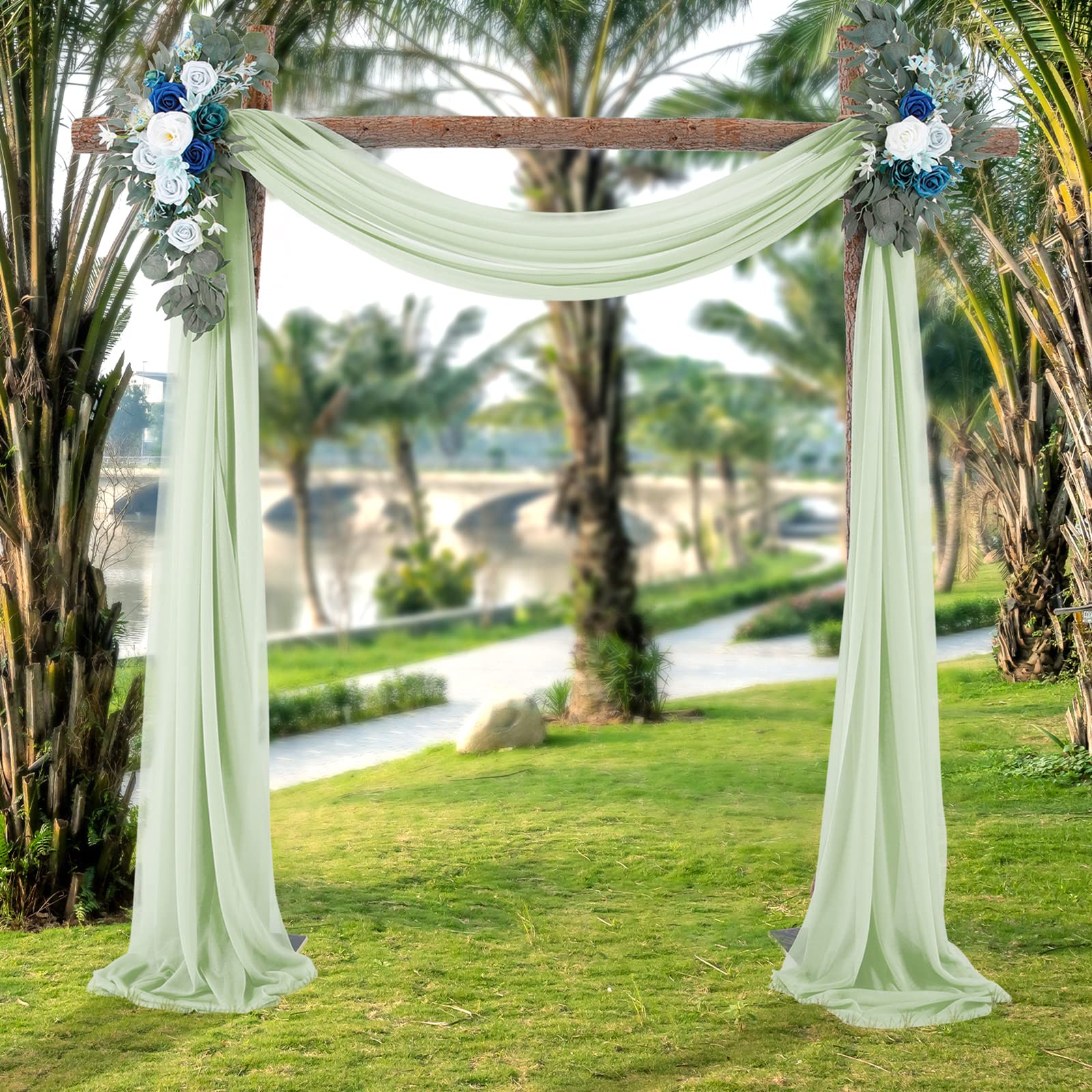 Arche de mariage Garvee, rideau en mousseline et tulle transparent 70x550cm, gris et vert, décoration de mariage