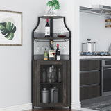 Garvee Meuble bar d'angle, 5 niveaux avec casier à vin, porte-verres, porte coulissante de style grange, idéal pour le salon et la cuisine, 47 × 45 × 154 cm, gris, gain de place, robuste - gris