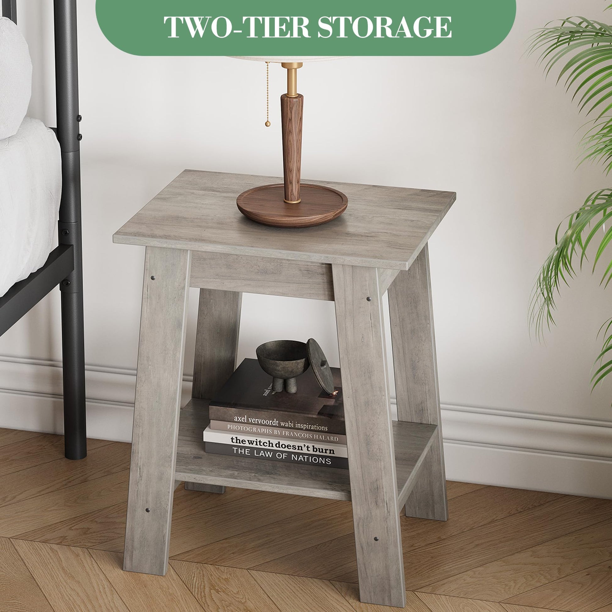 Garvee table d’appoint style campagne à 2 niveaux, rangement, 38 × 6 × 57 cm, blanche