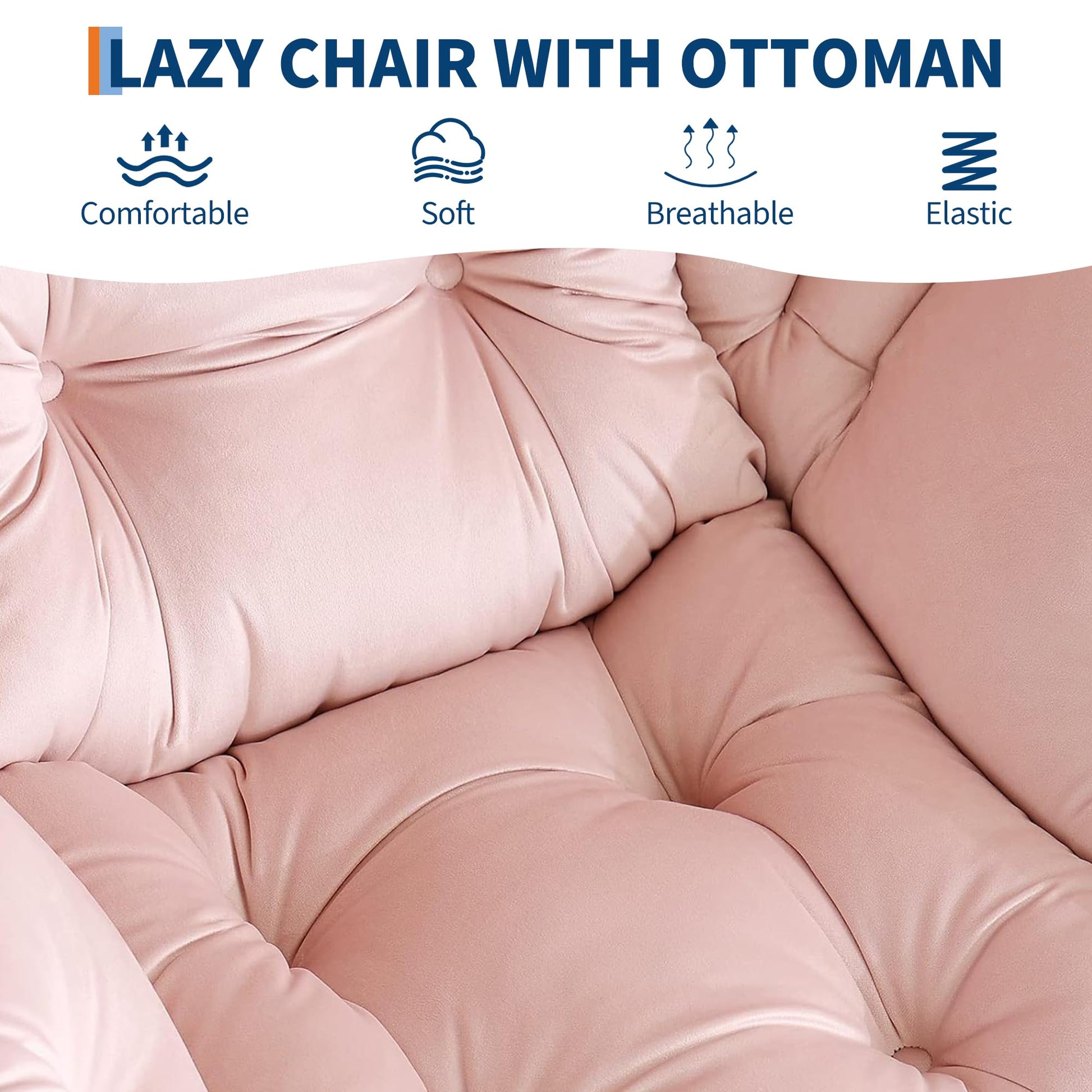 Fauteuil relax Garvee avec repose-pieds, rose, ergonomique et stable, pour salon et bureau, en peluche, pliable