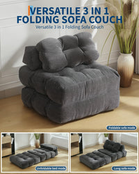 Canapé-lit pliant 3 en 1 Garvee avec coussins, soutien lombaire ergonomique, confort en mousse déchiquetée, tissu velours côtelé, gris, une place, pour salon et chambre