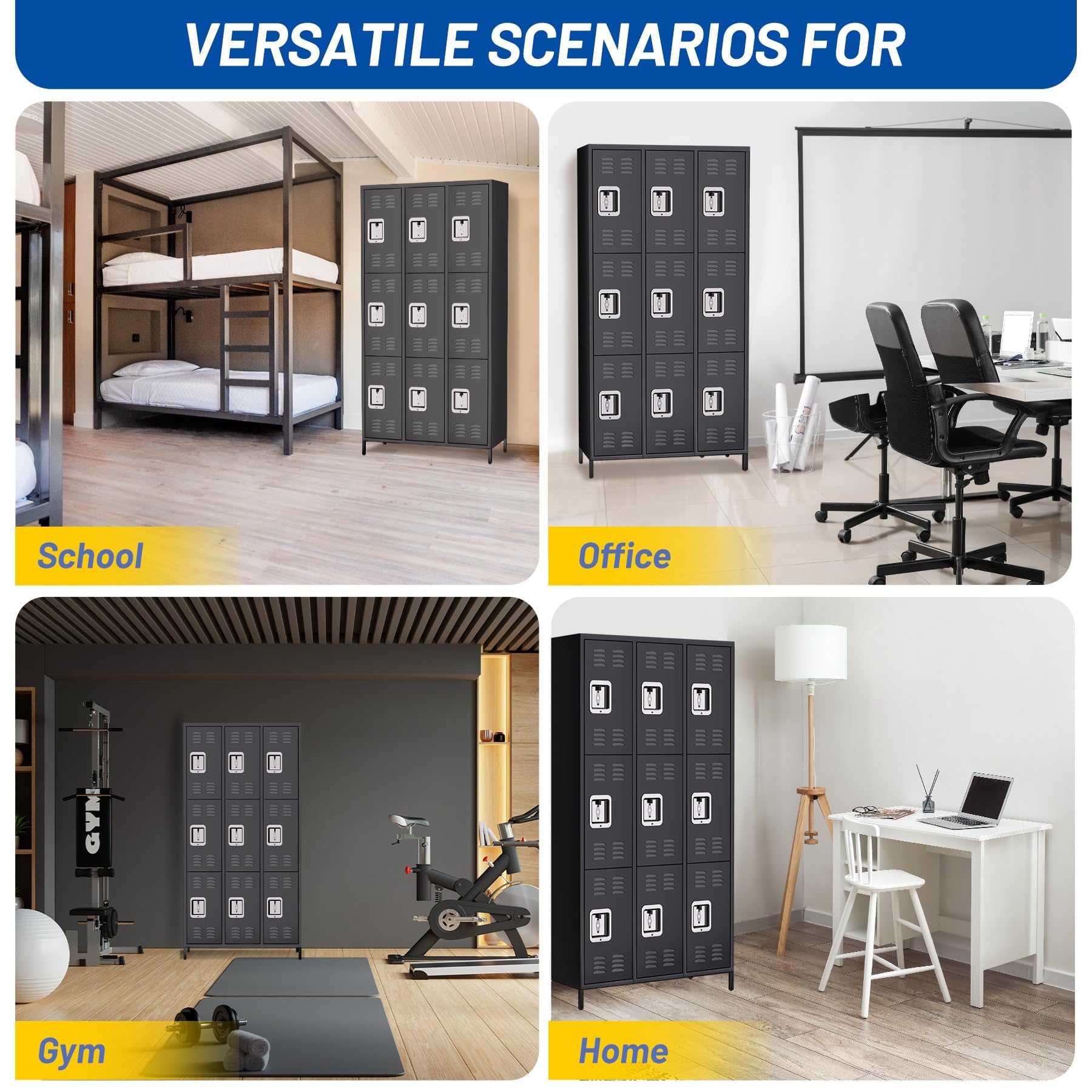 Garvee armoire de rangement métallique à 9 portes et 18 crochets, revêtement en poudre, pour le bureau, l'école, la salle de sport ou le garage