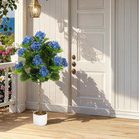 Hortensia artificiel Garvee de 95 cm avec 9 fleurs bleues, feuilles en polyester résistant, pot noir pour la décoration de la maison et du bureau