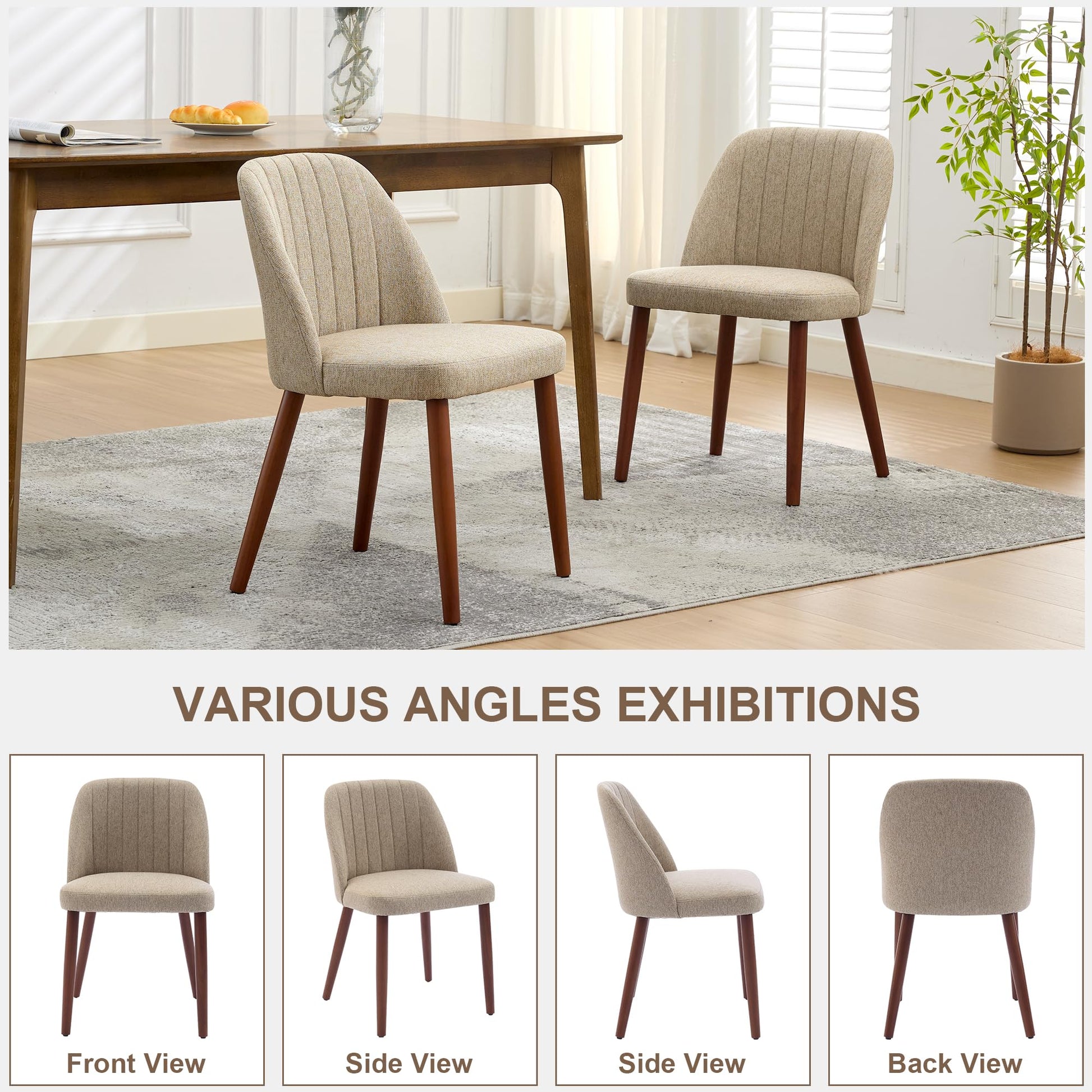 Ensemble de 2 chaises de salle à manger Garvee en bois, assises rembourrées, pieds robustes en bois, pour cuisine et restaurant, style moderne et compact, revêtement en tissu.