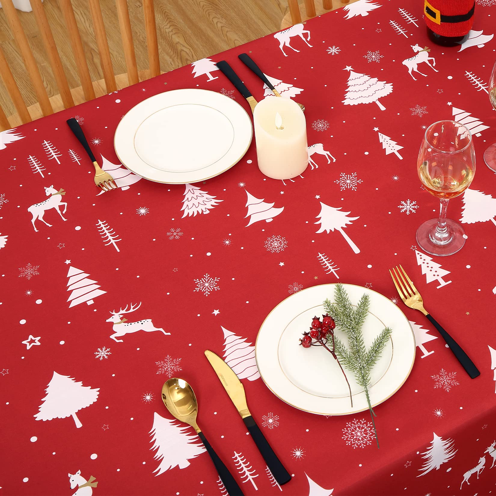 Nappe Garvee Świąteczny Obrus à motif cerf, imperméable et lavable, 137 x 200 cm, pour une utilisation intérieure et extérieure.