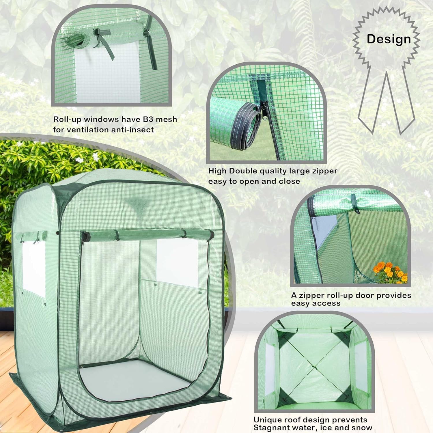 Serre pliante Garvee avec bâche renforcée en PE pour jardin et intérieur, 121 x 121 x 160 cm, transparente