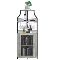 Garvee Meuble de rangement d'angle à 5 niveaux, étagères réglables, MDF et métal, porte coulissante de style grange, gris, pour cuisine et salle à manger, 47 × 45 × 154 cm
