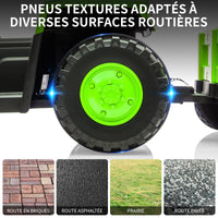 Tracteur Garvee 12V pour enfants avec double moteur, vert - Tracteur électrique robuste pour enfants de 3 à 8 ans