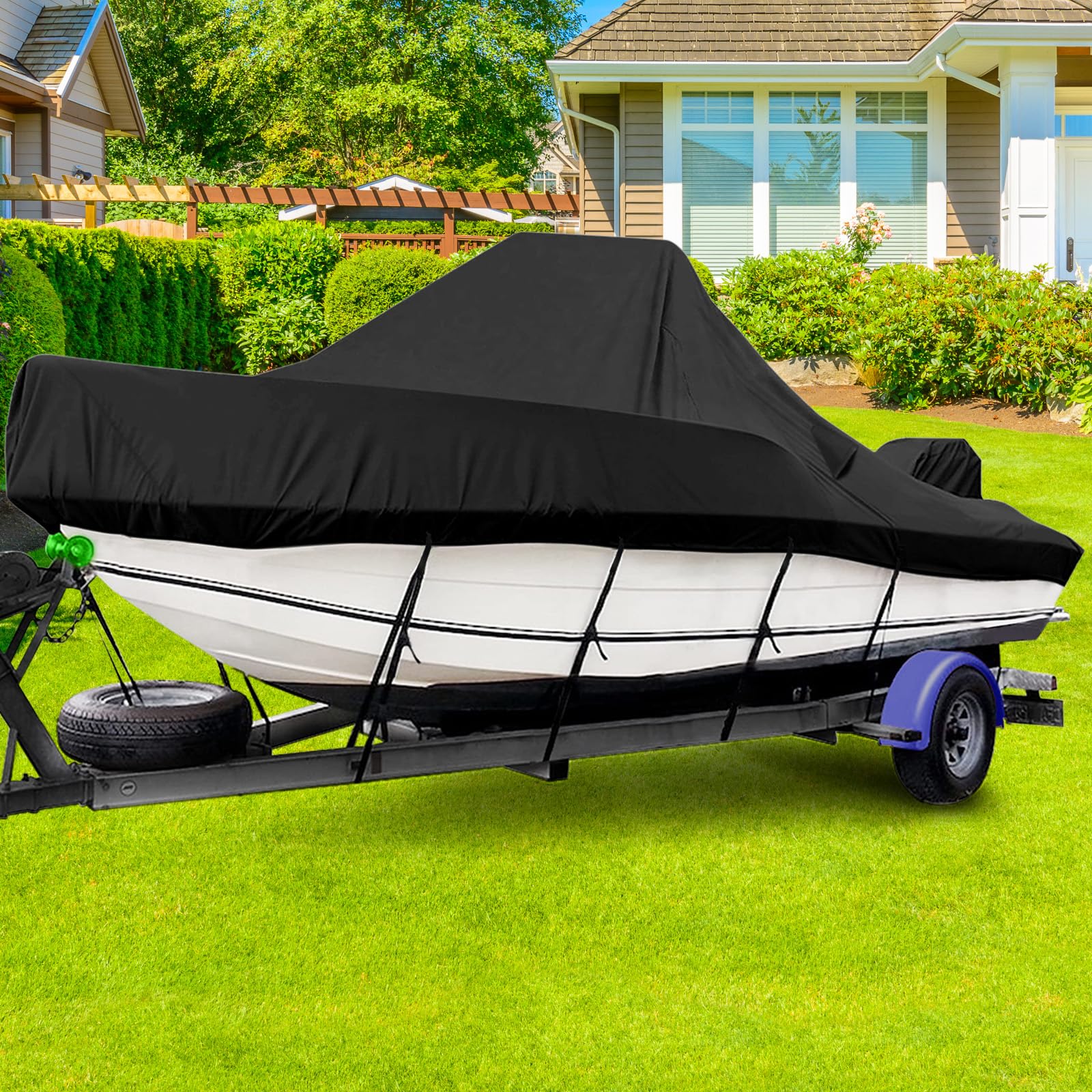 Housse Garvee pour bateau à console centrale 20'-22', imperméable, résistante aux UV, en tissu Oxford 600D de qualité marine, avec ventilation et séchage rapide, pour remorques et stockage.